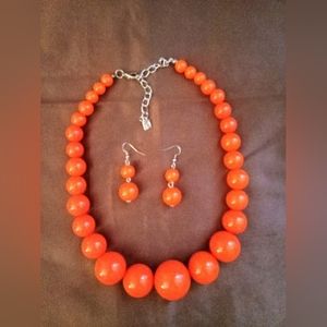 Orange Pearl Bead Necklace with matching earrings